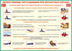 Таблица "Порядок действий при коматозном состоянии пострадавшего" (100х140 сантиметров, винил) - fgospostavki.ru - Белогорск