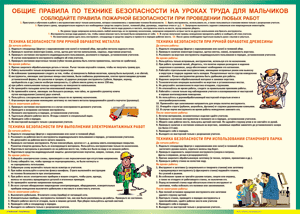 Таблица "Правила безопасности на уроках труда для мальчиков" (100х140 сантиметров, винил) - fgospostavki.ru - Белогорск