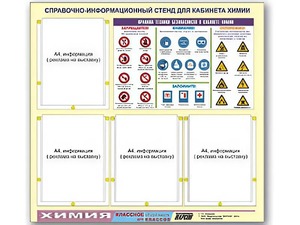 Стенд информационный "Правила техники безопасности в кабинете химии" (80х75, 4 кармана) - fgospostavki.ru - Белогорск