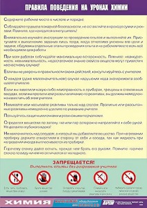 Таблица демонстрационная "Правила поведения на уроках химии" (винил 70х100) - fgospostavki.ru - Белогорск