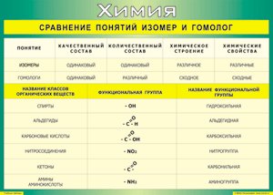 Таблица "Сравнение понятий изомер и гомолог" (100х140 сантиметров, винил) - fgospostavki.ru - Белогорск