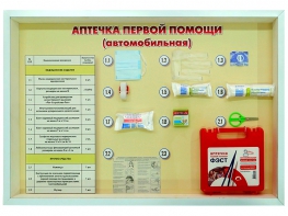 Стенд "Аптечка первой помощи (автомобильная)" (образцы под оргстеклом) - fgospostavki.ru - Белогорск
