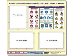 Стенд информационный "Правила техники безопасности в кабинете химии" (75х70, 3 кармана) - fgospostavki.ru - Белогорск